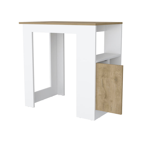 English Elm Aurora Compact Kitchen Island with Open Shelves & Cabinet in White and Macadamia — Stylish Prep Hub B062111733