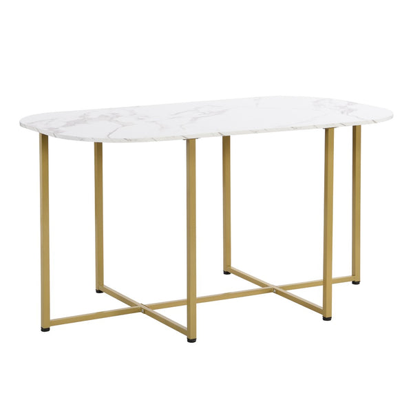 English Elm Topmax Faux Marble 7 Piece Dining Set Seats Six with Iron Frame Modern Glam Appeal Golden+White N717S000017G