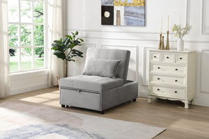 English Elm Folding Ottoman Sofa Bed Gray Upholstered Convertible Sleeper for Studio or Guest Room W214104023
