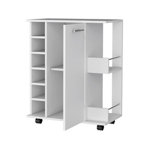 English Elm Woodland White Bar Cart with Casters, Wine Rack, Cabinet & Open Shelves — Stylish Entertaining Hub B062111726