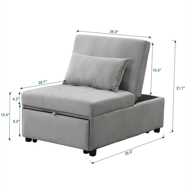 English Elm Folding Ottoman Sofa Bed Gray Upholstered Convertible Sleeper for Studio or Guest Room W214104023