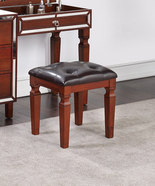 English Elm Traditional Tri-drawer Vanity Set with Tufted Stool Adjustable Mirror Bedroom Elegance Cherry B011111846