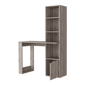 English Elm Broadmoor Compact Computer Desk with 4-Tier Bookcase & 1-Door Cabinet Gray — Space-Saving Workstation B062111730