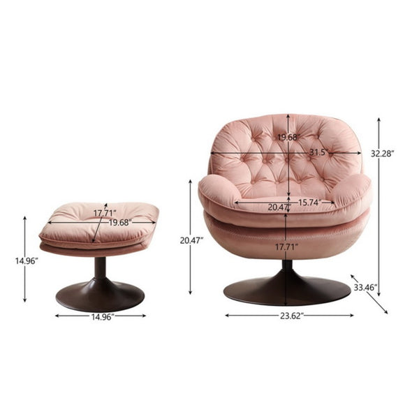 English Elm Swivel Velvet Lounge Chair with Matching Ottoman for Living Room Reading Nook Pink W1805111815