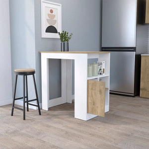 English Elm Aurora Compact Kitchen Island with Open Shelves & Cabinet in White and Macadamia — Stylish Prep Hub B062111733