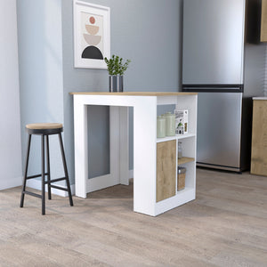 English Elm Aurora Compact Kitchen Island with Open Shelves & Cabinet in White and Macadamia — Stylish Prep Hub B062111733