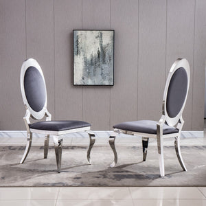 Hearth and Haven Velvet Dining Chair with Oval Backrest Set Of 2, Stainless Steel Legs W1311111909