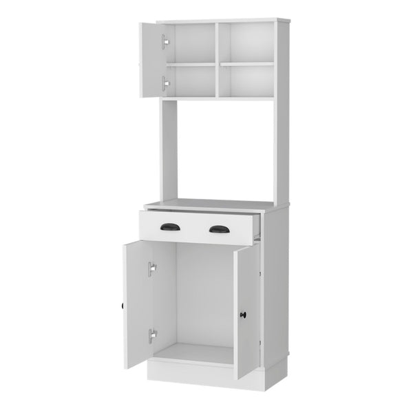 English Elm Palmer 2-Door Kitchen Cabinet With Microwave Shelf & Open Storage - Stylish White Pantry Solution B062111740-GIGA