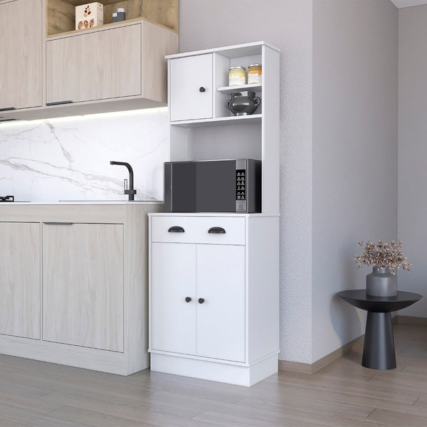 English Elm Palmer 2-Door Kitchen Cabinet With Microwave Shelf & Open Storage - Stylish White Pantry Solution B062111740-GIGA