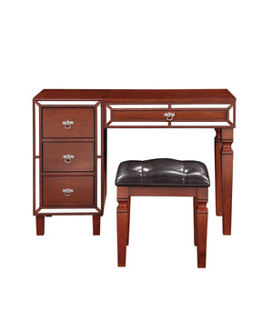 English Elm Traditional Tri-drawer Vanity Set with Tufted Stool Adjustable Mirror Bedroom Elegance Cherry B011111846