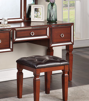 English Elm Luxurious Tri-Fold Vanity Set with Stool and Three Drawers for Bedroom Makeup, Elegant Storage and Comfort Cherry 25 L x 20 W x 60 H B011111850