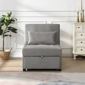 English Elm Folding Ottoman Sofa Bed Gray Upholstered Convertible Sleeper for Studio or Guest Room W214104023