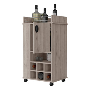 English Elm Allandale Bar Cart with Wine Rack and Cabinet — Elegant Entertaining Station with Shelves & Casters Gray B062111722