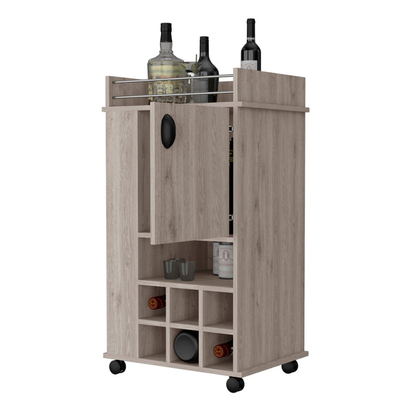 English Elm Allandale Bar Cart with Wine Rack and Cabinet — Elegant Entertaining Station with Shelves & Casters Gray B062111722