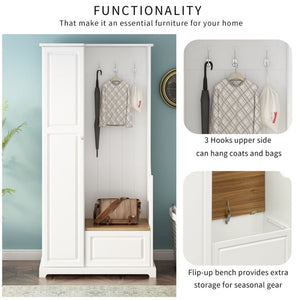 English Elm On-trend Matte Finish Hall Tree with Flip Bench Shoe Storage and Hanging Hooks White WF304223AAK