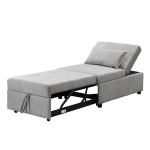 English Elm Folding Ottoman Sofa Bed Gray Upholstered Convertible Sleeper for Studio or Guest Room W214104023