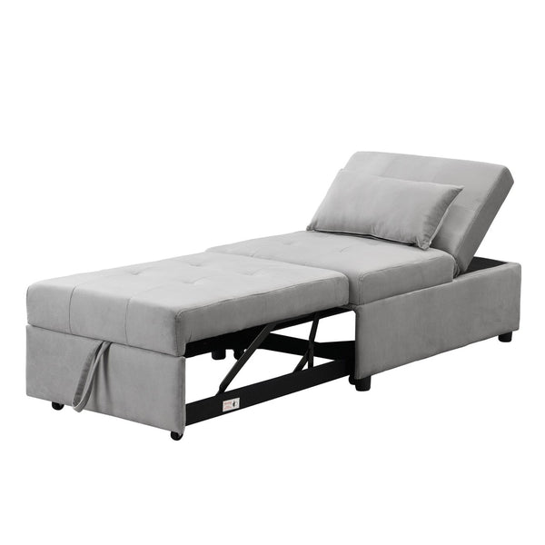 English Elm Folding Ottoman Sofa Bed Gray Upholstered Convertible Sleeper for Studio or Guest Room W214104023