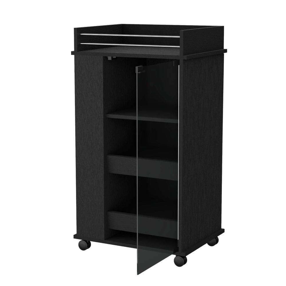 English Elm Glass Glass Door Bar Cart Wenge with 2-Bottle Shelf, 3 Shelves & Smooth Casters for Stylish Entertaining B062111724