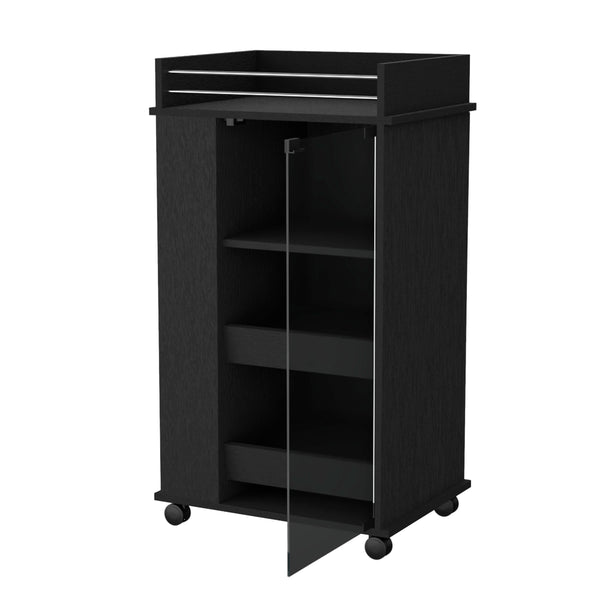 English Elm Glass Glass Door Bar Cart Wenge with 2-Bottle Shelf, 3 Shelves & Smooth Casters for Stylish Entertaining B062111724