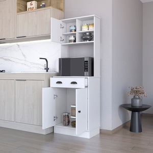 English Elm Palmer 2-Door Kitchen Cabinet With Microwave Shelf & Open Storage - Stylish White Pantry Solution B062111740-GIGA