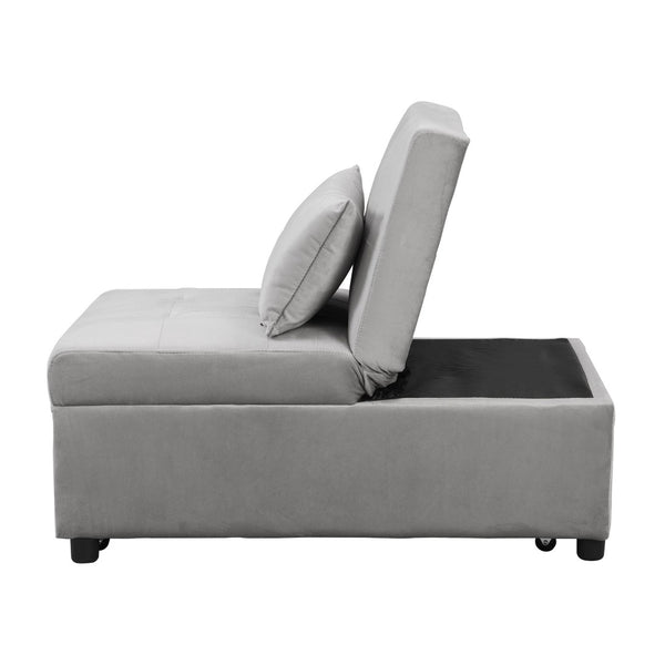 English Elm Folding Ottoman Sofa Bed Gray Upholstered Convertible Sleeper for Studio or Guest Room W214104023