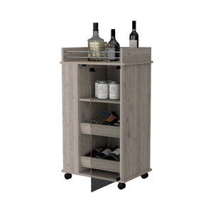 English Elm Willow Elegant Glass Door Bar Cart with 2-Bottle Holder, 3 Shelves & Smooth Casters in Light Gray B062111725