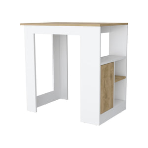 English Elm Aurora Compact Kitchen Island with Open Shelves & Cabinet in White and Macadamia — Stylish Prep Hub B062111733