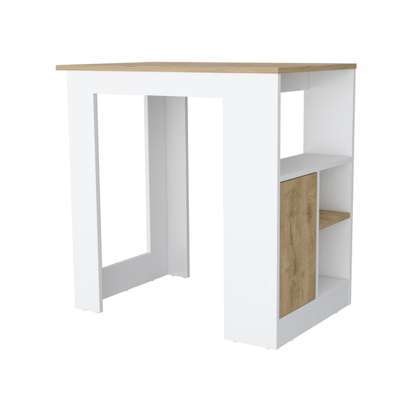 English Elm Aurora Compact Kitchen Island with Open Shelves & Cabinet in White and Macadamia — Stylish Prep Hub B062111733