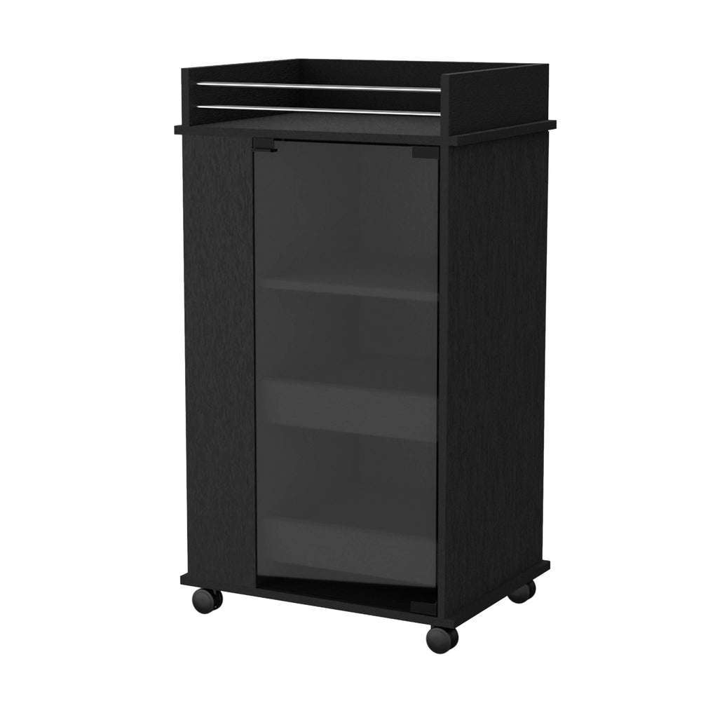 English Elm Glass Glass Door Bar Cart Wenge with 2-Bottle Shelf, 3 Shelves & Smooth Casters for Stylish Entertaining B062111724