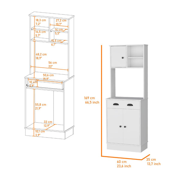 English Elm Palmer 2-Door Kitchen Cabinet With Microwave Shelf & Open Storage - Stylish White Pantry Solution B062111740-GIGA