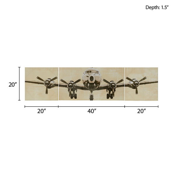 English Elm Triptych Flight Time 3-Piece Canvas Wall Art Set by Doug Hernandez — Glossy Gel Coat Airplane Triptych, Fade-Resistant Decor B03596402