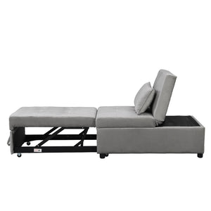 English Elm Folding Ottoman Sofa Bed Gray Upholstered Convertible Sleeper for Studio or Guest Room W214104023