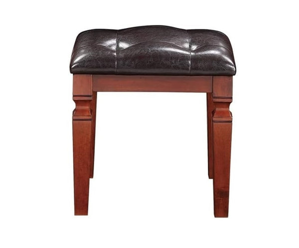 English Elm Traditional Tri-drawer Vanity Set with Tufted Stool Adjustable Mirror Bedroom Elegance Cherry B011111846