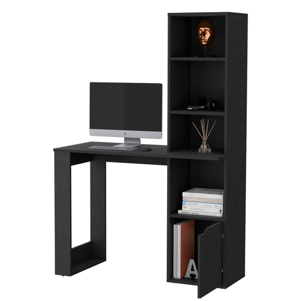 English Elm Computer Desk With 4-Tier Bookcase & Hidden Cabinet - Stylish, Space-Saving Workstation For Home Office B062111729