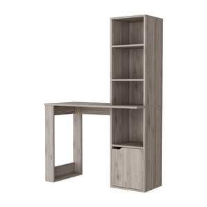 English Elm Broadmoor Compact Computer Desk with 4-Tier Bookcase & 1-Door Cabinet Gray — Space-Saving Workstation B062111730