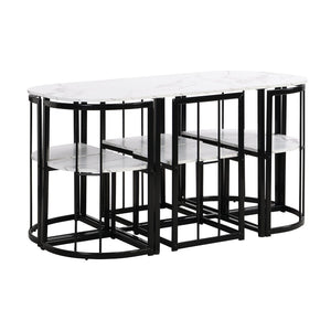 English Elm Topmax Seven Piece Faux Marble Dining Set Iron Frame Seats Six Compact Modern Kitchen N717S000017B