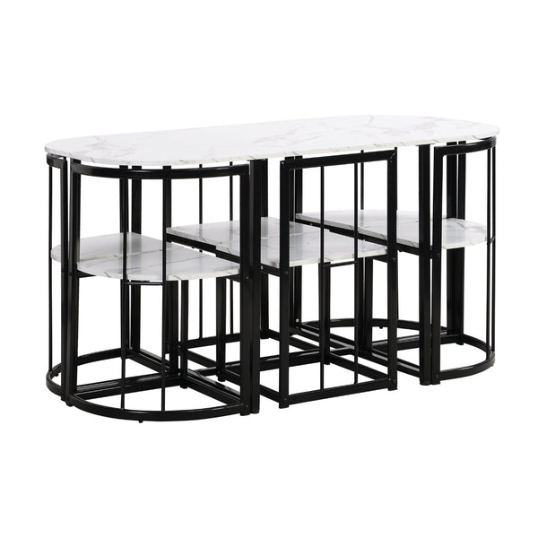 English Elm Topmax Seven Piece Faux Marble Dining Set Iron Frame Seats Six Compact Modern Kitchen N717S000017B