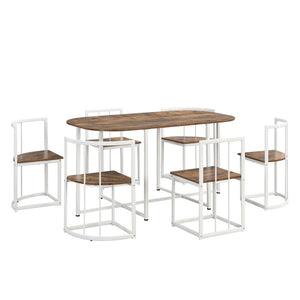 English Elm Topmax Faux Marble 7 Piece Dining Set Seats Six with Iron Frame Modern Glam Appeal White N717S000017K