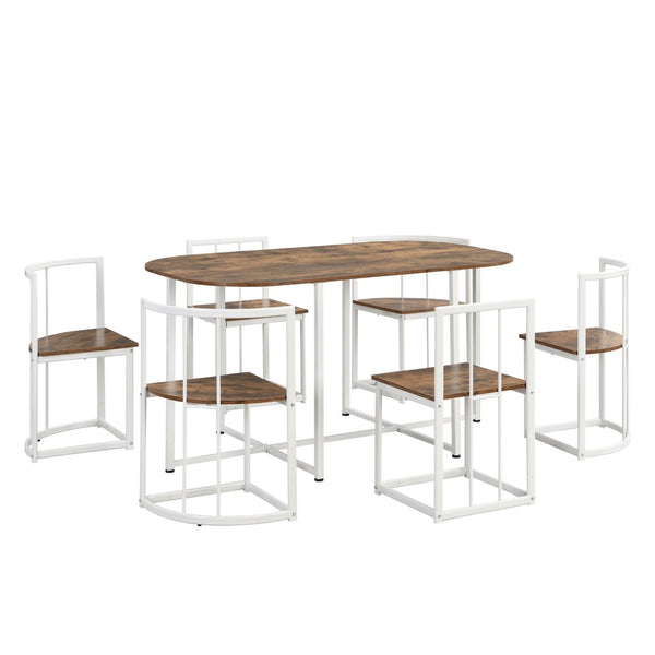 English Elm Topmax Faux Marble 7 Piece Dining Set Seats Six with Iron Frame Modern Glam Appeal White N717S000017K