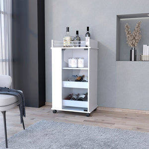 English Elm Willow Glass Door Bar Cart White with 2-Bottle Holder, Smooth Casters, 3 Shelves & Stylish Storage B062111723