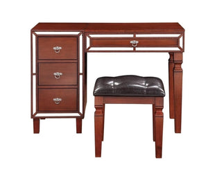 English Elm Traditional Tri-drawer Vanity Set with Tufted Stool Adjustable Mirror Bedroom Elegance Cherry B011111846