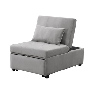 English Elm Folding Ottoman Sofa Bed Gray Upholstered Convertible Sleeper for Studio or Guest Room W214104023