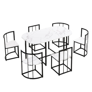 English Elm Topmax Seven Piece Faux Marble Dining Set Iron Frame Seats Six Compact Modern Kitchen N717S000017B