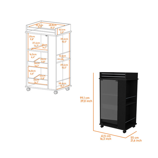 English Elm Glass Glass Door Bar Cart Wenge with 2-Bottle Shelf, 3 Shelves & Smooth Casters for Stylish Entertaining B062111724