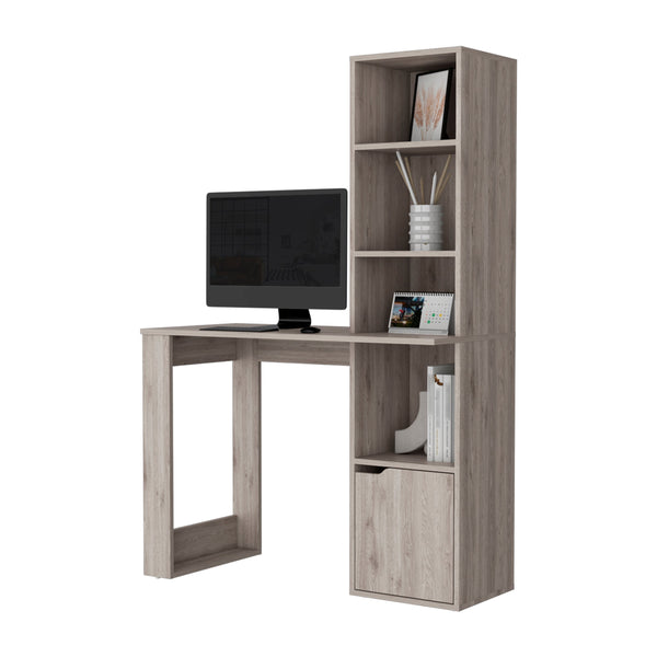 English Elm Broadmoor Compact Computer Desk with 4-Tier Bookcase & 1-Door Cabinet Gray — Space-Saving Workstation B062111730