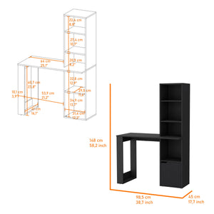 English Elm Computer Desk With 4-Tier Bookcase & Hidden Cabinet - Stylish, Space-Saving Workstation For Home Office B062111729