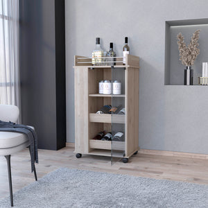 English Elm Willow Elegant Glass Door Bar Cart with 2-Bottle Holder, 3 Shelves & Smooth Casters in Light Gray B062111725