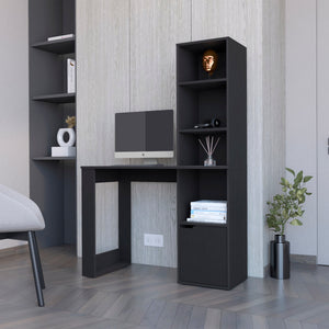 English Elm Computer Desk With 4-Tier Bookcase & Hidden Cabinet - Stylish, Space-Saving Workstation For Home Office B062111729