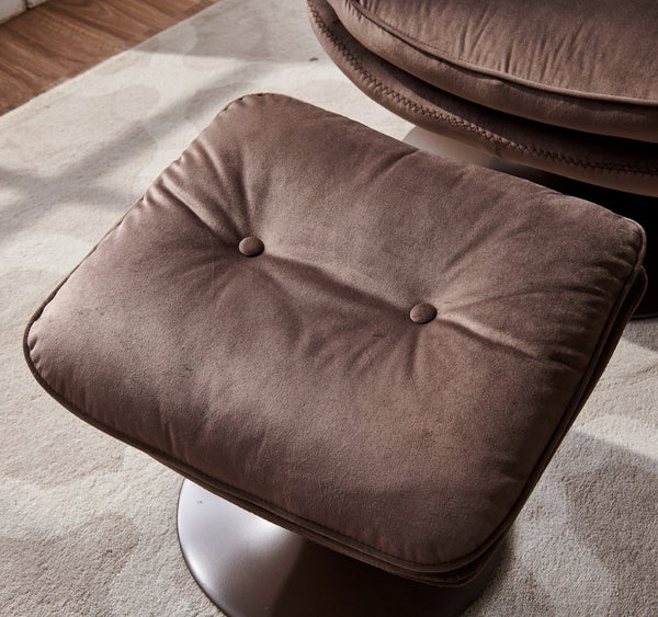 English Elm Swivel Velvet Lounge Chair with Matching Ottoman for Living Room Reading Nook Chocolate W1805111817