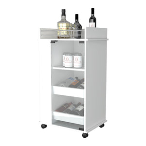 English Elm Willow Glass Door Bar Cart White with 2-Bottle Holder, Smooth Casters, 3 Shelves & Stylish Storage B062111723